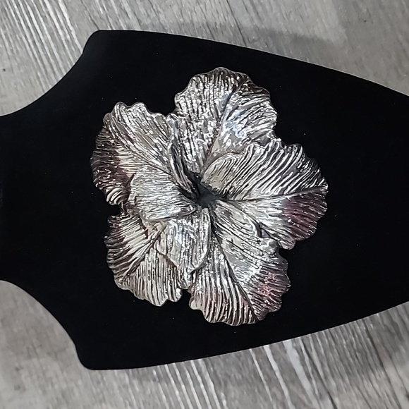 Mid Century Hibiscus Sterling Silver Brooch Huge! 3 1/2 inches 47 grams - Picture 2 of 4